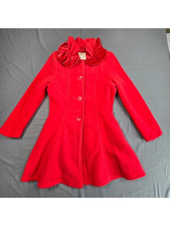 Copper Key Other - Copper Key Girls 14/16 Long Coat Red Christmas Holiday Velvet Ruffle Collar